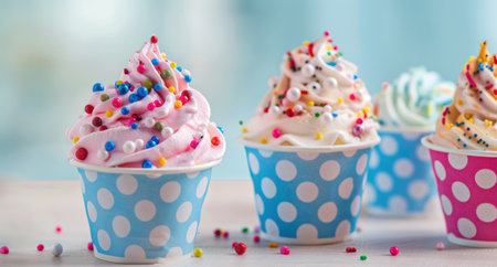 colorful cupcakes with sprinklesの素材