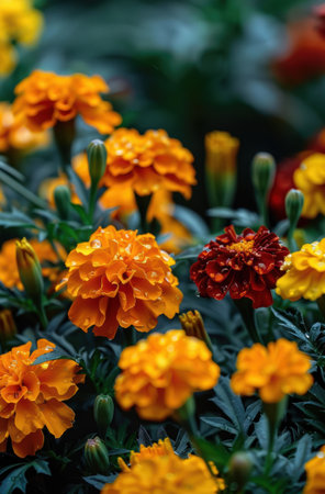vibrant marigold flowers in bloomの素材