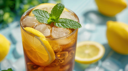 refreshing iced tea with lemon and mintの素材
