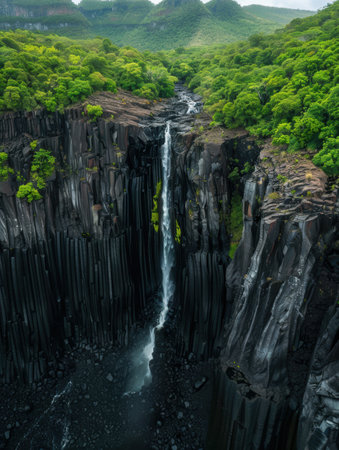 Lush green forest waterfall landscapeの素材