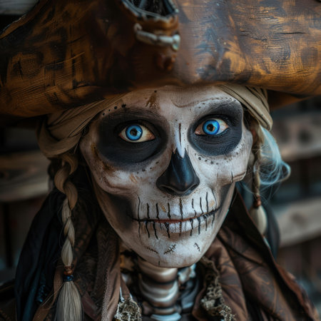 Haunting voodoo doll with piercing blue eyesの素材
