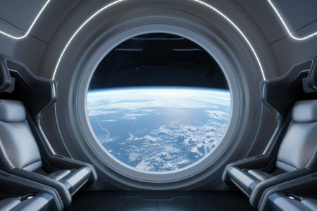 Breathtaking view of the earth from a spacecraft windowの素材