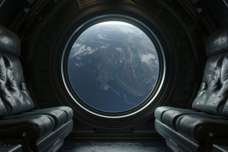 view of earth from spacecraft windowの素材