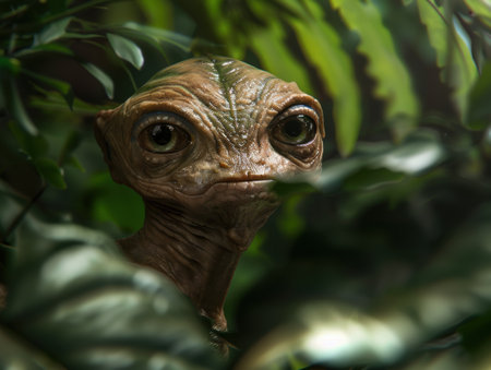 close-up of a curious frog in the jungleの素材