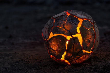 Glowing lava rock sphere in dark environmentの素材