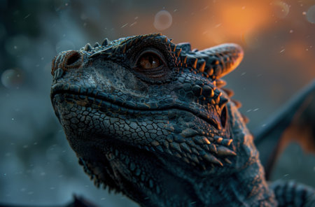 Close-up of a fierce-looking dragon-like creatureの素材