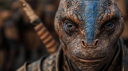 Close-up of a detailed fantasy creature faceの素材