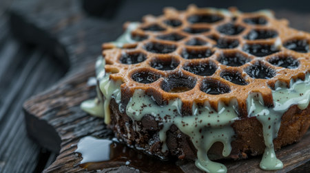 Delicious honeycomb cake with dripping mint glazeの素材