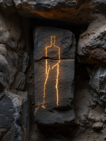 Ancient rock carving of a human figureの素材