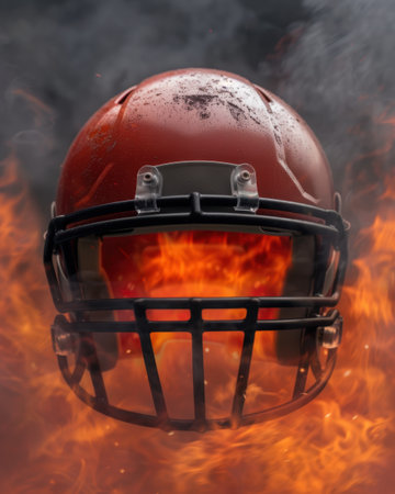 Intense football helmet in flamesの素材