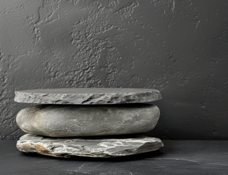 Stacked natural stones on dark backgroundの素材