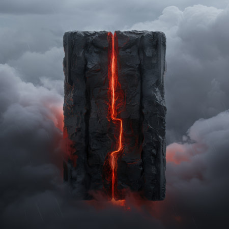 Dramatic volcanic eruption with fiery lava flowの素材