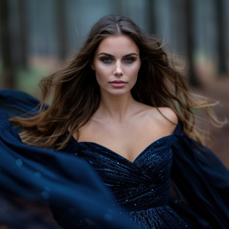 Stunning woman in blue sequin dressの素材