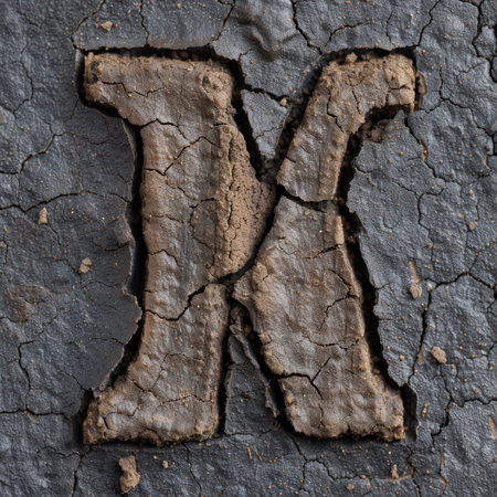 Cracked earth texture with letter kの素材