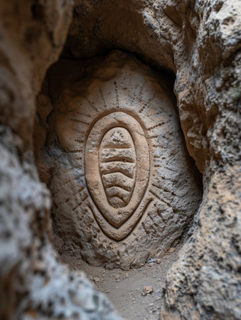 Ancient rock carving in caveの素材