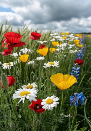 Vibrant wildflowers blooming in a meadowの素材
