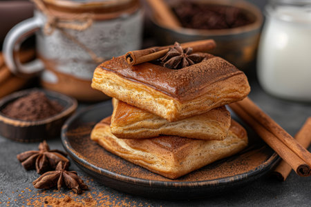 Delicious cinnamon-flavored pastries with spicesの素材