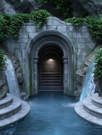 Enchanting Underwater Grotto with Cascading Waterfallsの素材