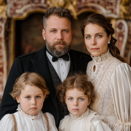 formal family portrait in vintage interiorの素材