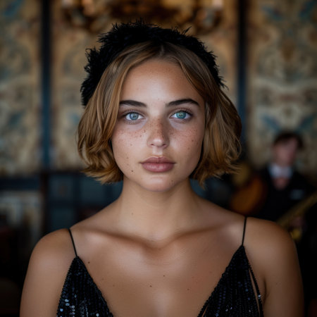 Stunning young woman with blue eyes and frecklesの素材