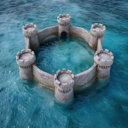Magical underwater castle with turretsの素材