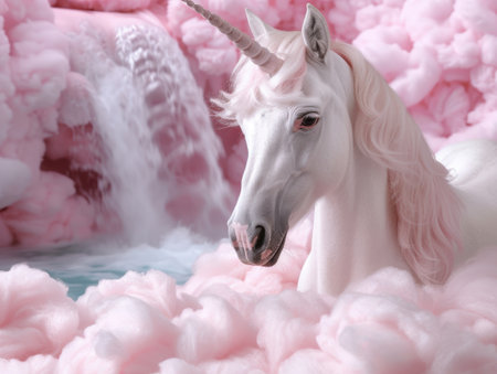 Majestic unicorn in a fantasy floral landscapeの素材