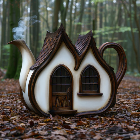 Whimsical fairy tale teapot in the forestの素材
