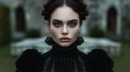 Mysterious woman in black lace dressの素材