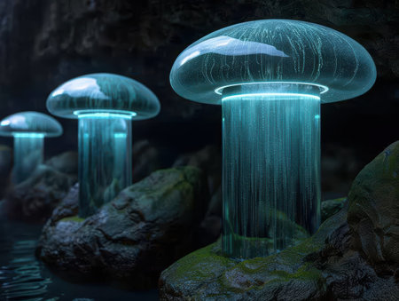 Glowing Jellyfish-like Mushrooms in Mystical Forestの素材