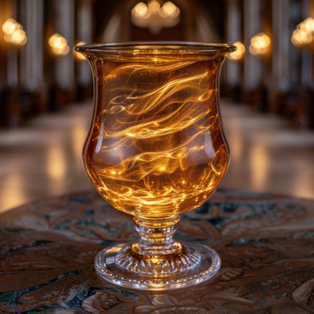 Elegant glass filled with amber-colored liquidの素材
