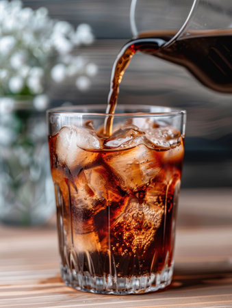 Pouring iced coffee into a glassの素材