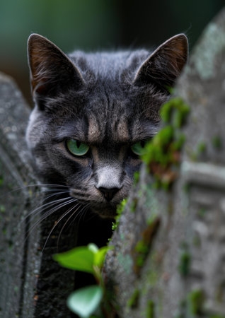 Intense stare of a mysterious black catの素材