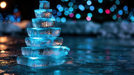 Glowing ice sculpture in winter wonderlandの素材