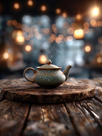 Cozy winter tea time with a sparkling teapotの素材