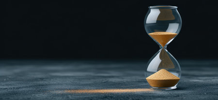 Hourglass with flowing sand on dark backgroundの素材