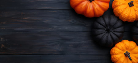 Autumn pumpkins on dark wooden backgroundの素材