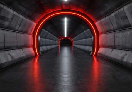 Futuristic red neon tunnelの素材