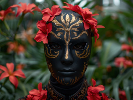 Ornate Floral Mask in Tropical Settingの素材