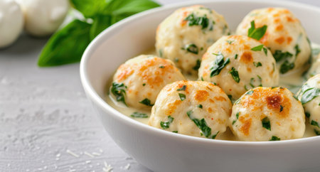 Delicious homemade potato dumplings with fresh herbsの素材