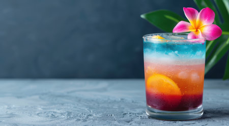 Colorful tropical cocktail with plumeria flowerの素材