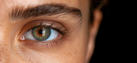 Close-up of a human eye with long eyelashesの素材