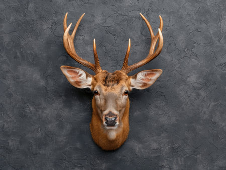 Majestic deer head mounted on dark backgroundの素材