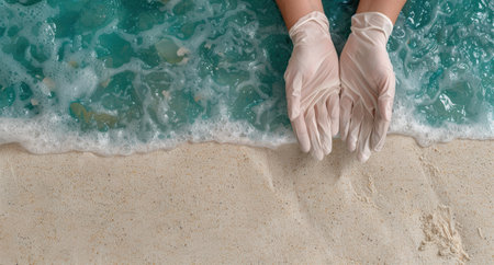 Cleaning up the beachの素材