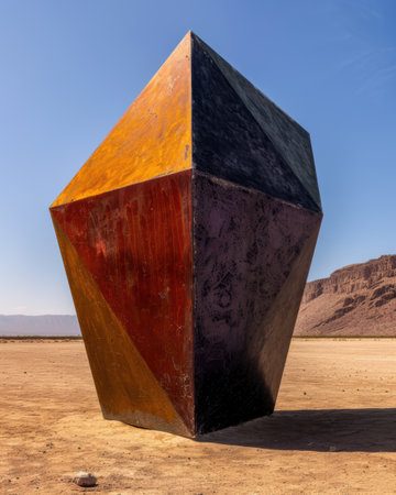 Geometric sculpture in desert landscapeの素材