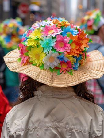 Colorful flower crown on woman's headの素材