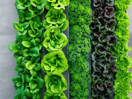 Variety of fresh green leafy vegetablesの素材