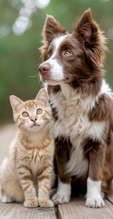 Loyal dog and curious kittenの素材