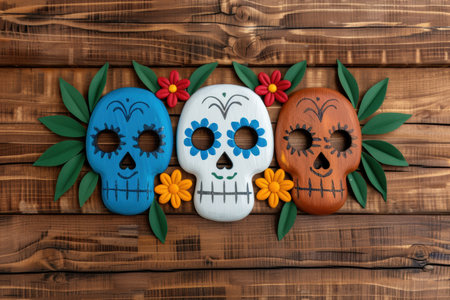 Colorful day of the dead skull decorationsの素材