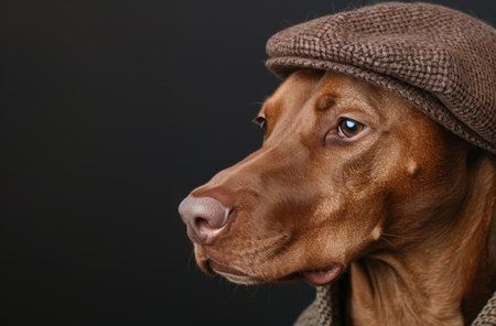 Closeup of a dog wearing a tweed capの素材