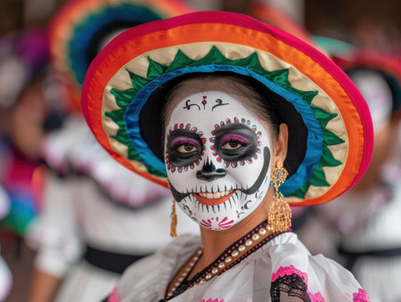 Colorful traditional costume and face paintの素材